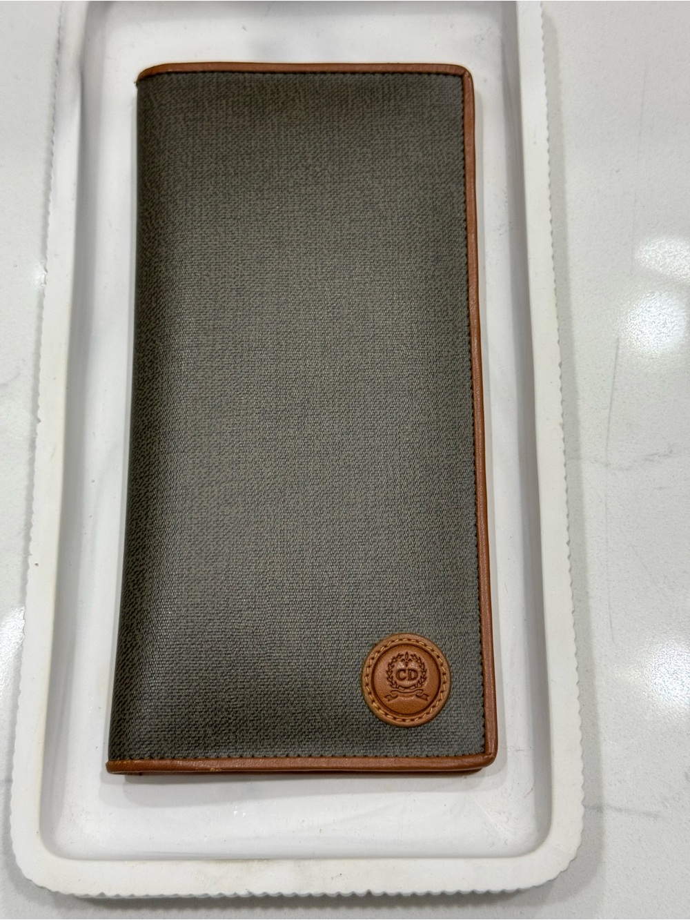 Dior Olive Green Long Card Holder with Brown Trim